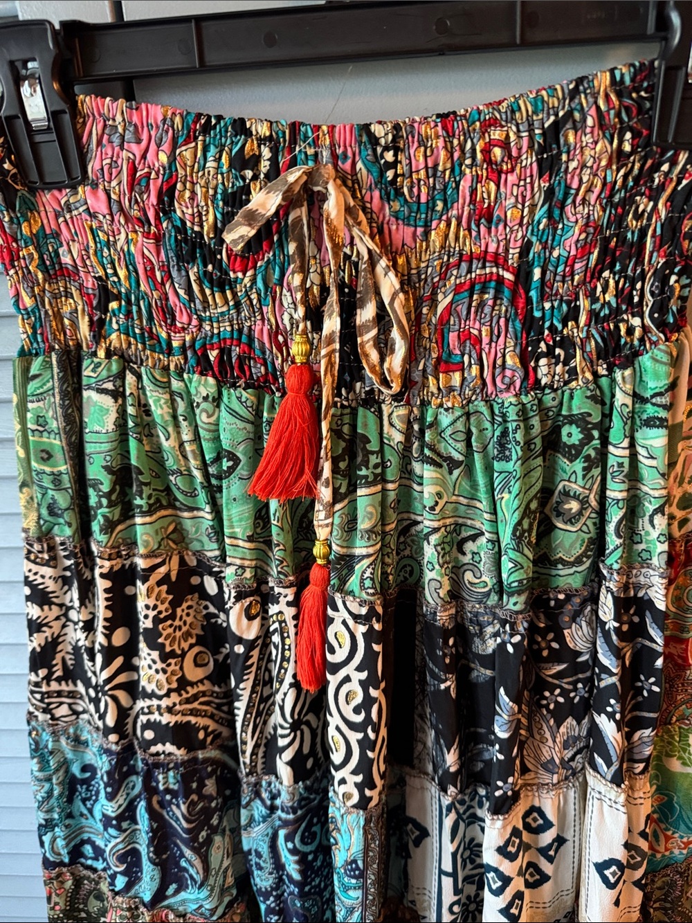 Bohemian Patchwork Maxi Skirt in Multicolor-handmade in India - Picture 2 of 6